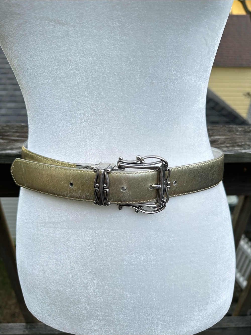 Brighton Metallic Leather Reversible Belt 30 Gold Silver Ornate Western Buckle